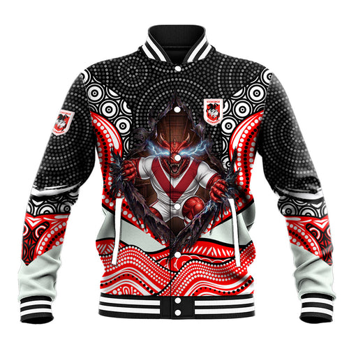 St George Illawarra Dragons Baseball Jacket The Scream of Lightning Eyes - Indigenous Dot Ripping Effect