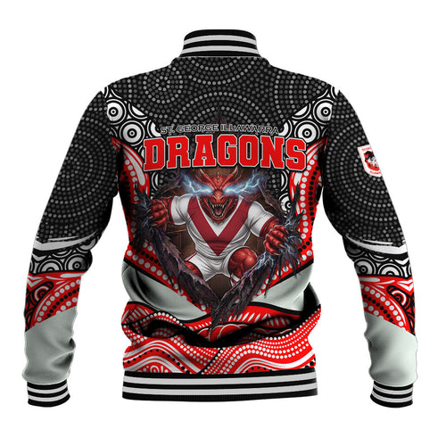 St George Illawarra Dragons Baseball Jacket The Scream of Lightning Eyes - Indigenous Dot Ripping Effect
