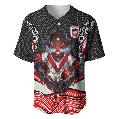 St George Illawarra Dragons Baseball Jersey The Scream of Lightning Eyes - Indigenous Dot Ripping Effect