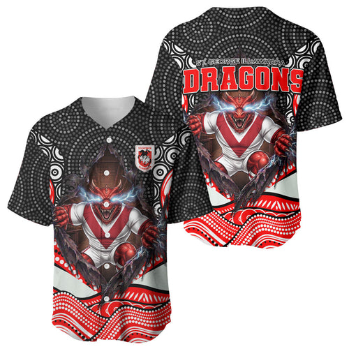 St George Illawarra Dragons Baseball Jersey The Scream of Lightning Eyes - Indigenous Dot Ripping Effect