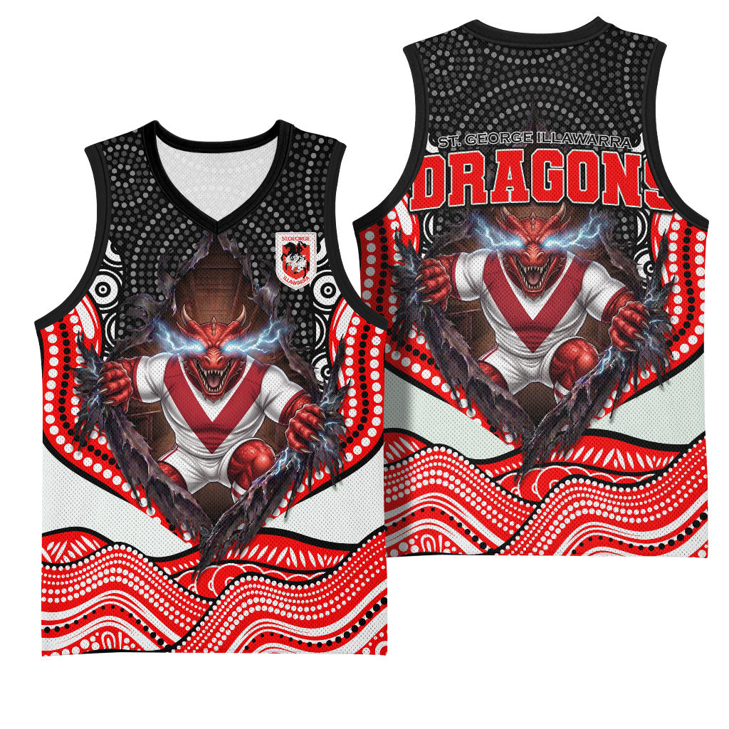 St George Illawarra Dragons Basketball Jersey The Scream of Lightning Eyes - Indigenous Dot Ripping Effect