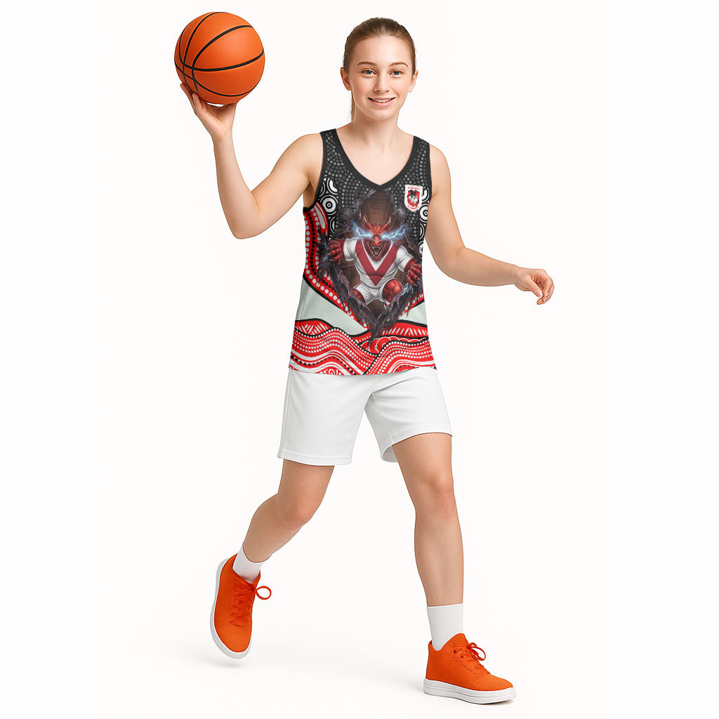 St George Illawarra Dragons Basketball Jersey The Scream of Lightning Eyes - Indigenous Dot Ripping Effect