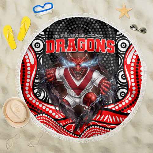 St George Illawarra Dragons Beach Blanket The Scream of Lightning Eyes - Indigenous Dot Ripping Effect
