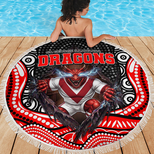 St George Illawarra Dragons Beach Blanket The Scream of Lightning Eyes - Indigenous Dot Ripping Effect