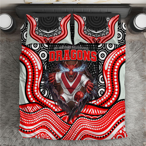 St George Illawarra Dragons Bedding Set The Scream of Lightning Eyes - Indigenous Dot Ripping Effect
