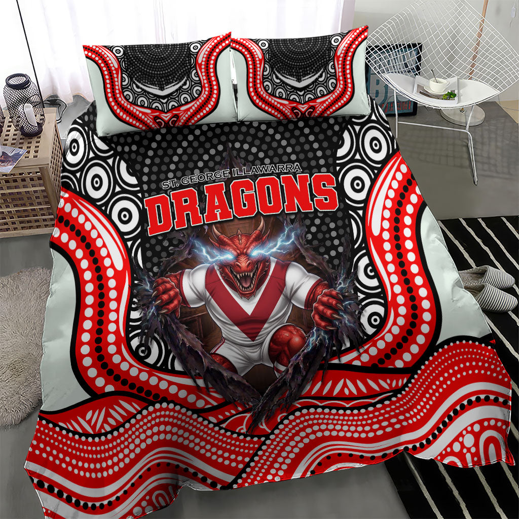 St George Illawarra Dragons Bedding Set The Scream of Lightning Eyes - Indigenous Dot Ripping Effect