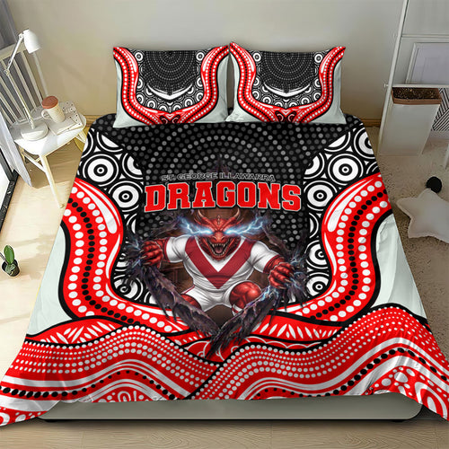 St George Illawarra Dragons Bedding Set The Scream of Lightning Eyes - Indigenous Dot Ripping Effect