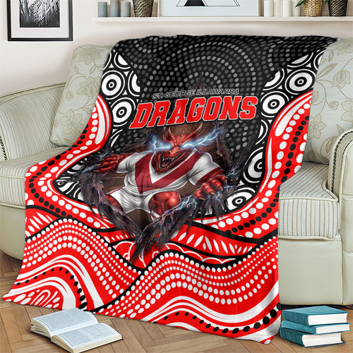 St George Illawarra Dragons Blanket The Scream of Lightning Eyes - Indigenous Dot Ripping Effect