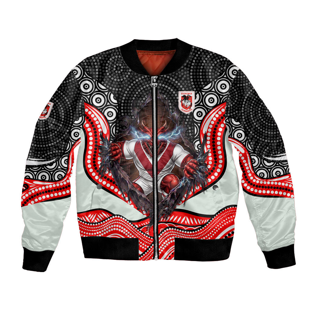 St George Illawarra Dragons Bomber Jacket The Scream of Lightning Eyes - Indigenous Dot Ripping Effect