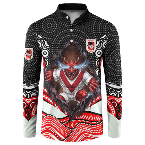 St George Illawarra Dragons Button Sweatshirt The Scream of Lightning Eyes - Indigenous Dot Ripping Effect
