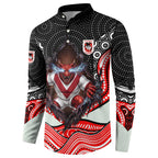 St George Illawarra Dragons Button Sweatshirt The Scream of Lightning Eyes - Indigenous Dot Ripping Effect