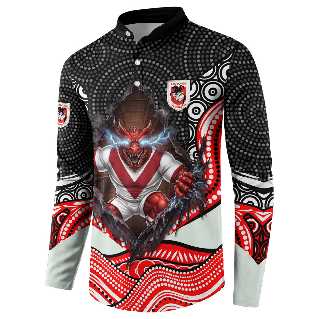 St George Illawarra Dragons Button Sweatshirt The Scream of Lightning Eyes - Indigenous Dot Ripping Effect