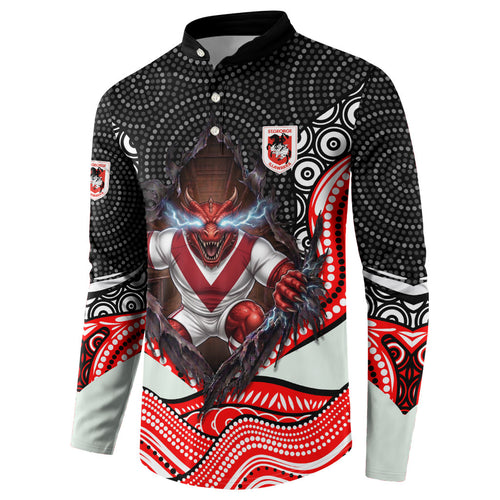 St George Illawarra Dragons Button Sweatshirt The Scream of Lightning Eyes - Indigenous Dot Ripping Effect