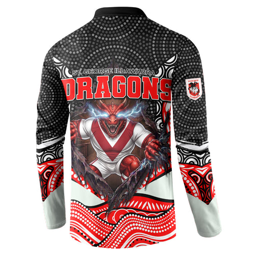 St George Illawarra Dragons Button Sweatshirt The Scream of Lightning Eyes - Indigenous Dot Ripping Effect