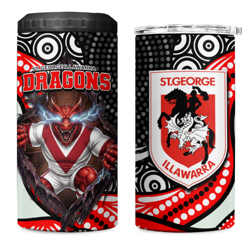 St George Illawarra Dragons 4 in 1 Can Cooler Tumbler The Scream of Lightning Eyes - Indigenous Dot Ripping Effect
