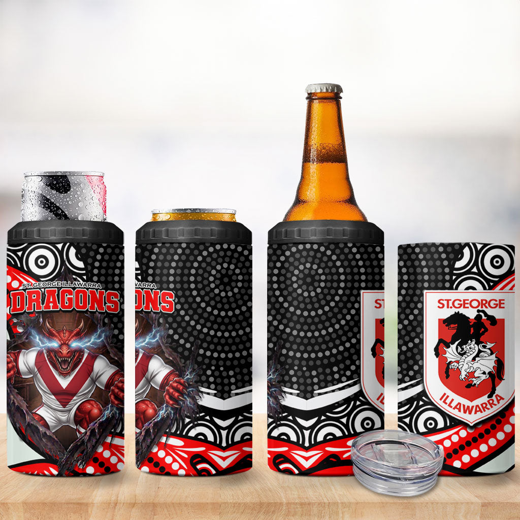 St George Illawarra Dragons 4 in 1 Can Cooler Tumbler The Scream of Lightning Eyes - Indigenous Dot Ripping Effect