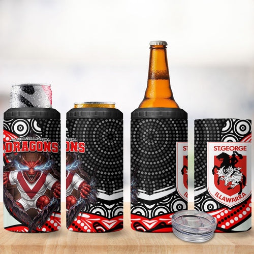 St George Illawarra Dragons 4 in 1 Can Cooler Tumbler The Scream of Lightning Eyes - Indigenous Dot Ripping Effect