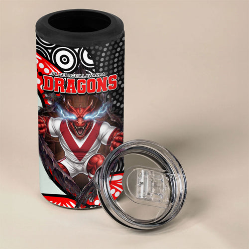 St George Illawarra Dragons 4 in 1 Can Cooler Tumbler The Scream of Lightning Eyes - Indigenous Dot Ripping Effect