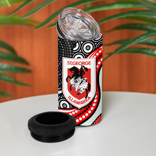 St George Illawarra Dragons 4 in 1 Can Cooler Tumbler The Scream of Lightning Eyes - Indigenous Dot Ripping Effect