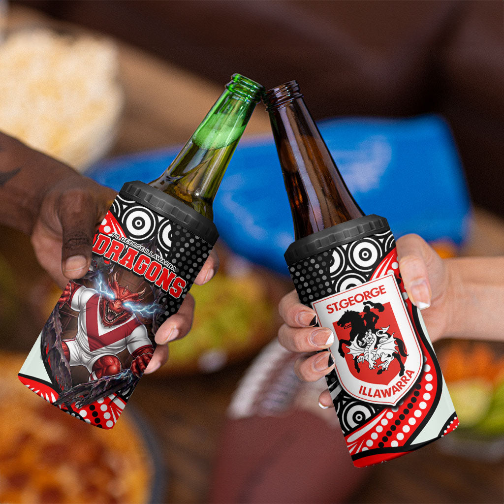 St George Illawarra Dragons 4 in 1 Can Cooler Tumbler The Scream of Lightning Eyes - Indigenous Dot Ripping Effect