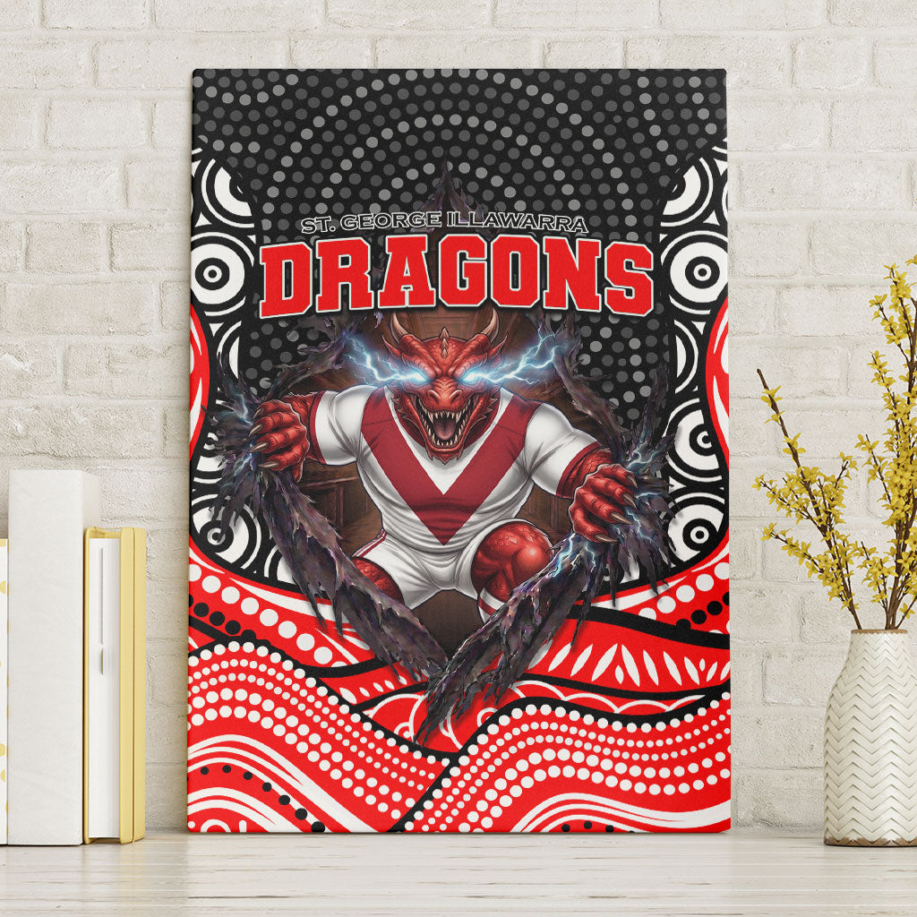 St George Illawarra Dragons Canvas Wall Art The Scream of Lightning Eyes - Indigenous Dot Ripping Effect