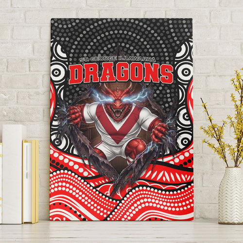 St George Illawarra Dragons Canvas Wall Art The Scream of Lightning Eyes - Indigenous Dot Ripping Effect
