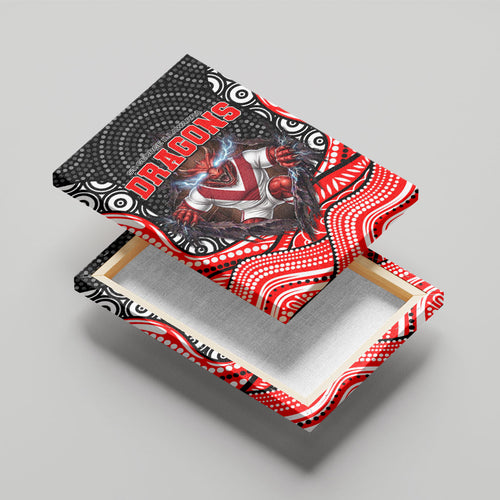 St George Illawarra Dragons Canvas Wall Art The Scream of Lightning Eyes - Indigenous Dot Ripping Effect