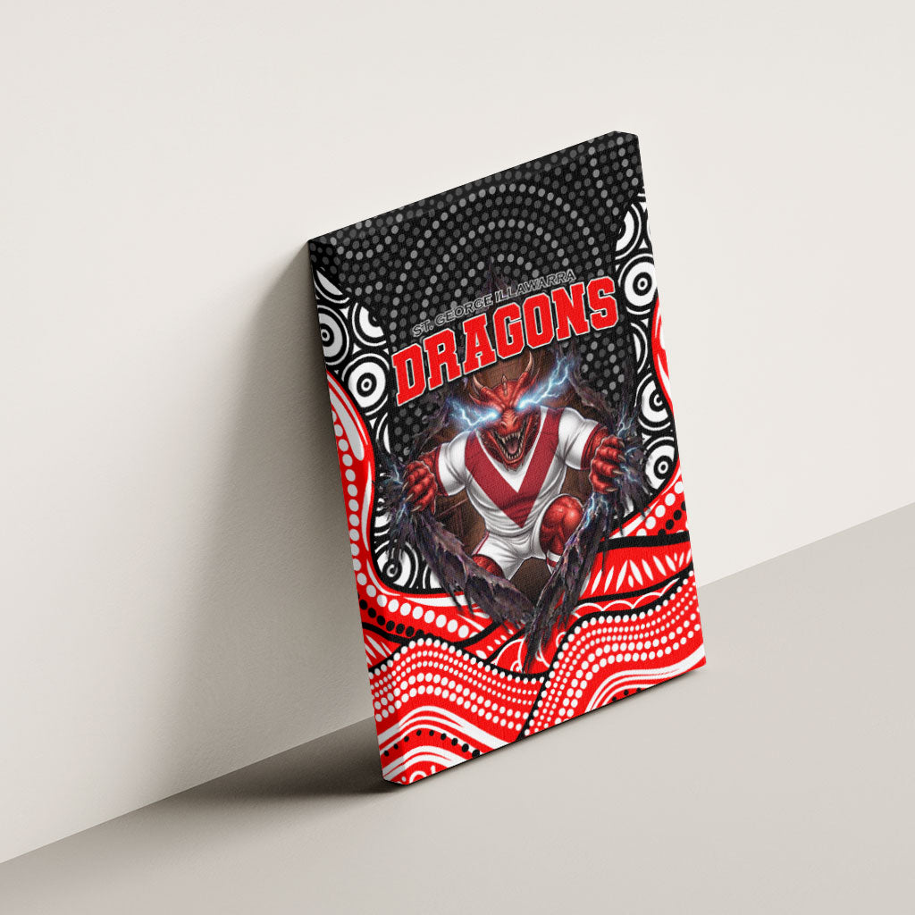 St George Illawarra Dragons Canvas Wall Art The Scream of Lightning Eyes - Indigenous Dot Ripping Effect