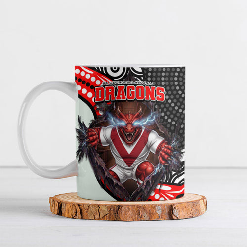 St George Illawarra Dragons Ceramic Mug The Scream of Lightning Eyes - Indigenous Dot Ripping Effect