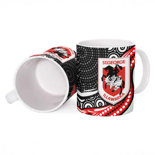 St George Illawarra Dragons Ceramic Mug The Scream of Lightning Eyes - Indigenous Dot Ripping Effect