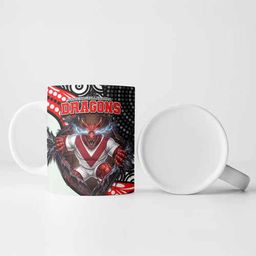 St George Illawarra Dragons Ceramic Mug The Scream of Lightning Eyes - Indigenous Dot Ripping Effect