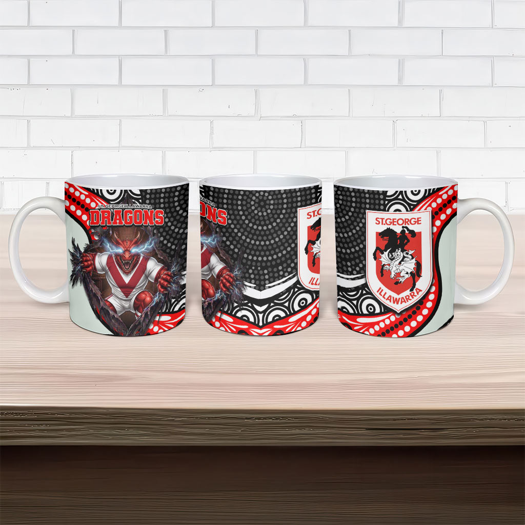 St George Illawarra Dragons Ceramic Mug The Scream of Lightning Eyes - Indigenous Dot Ripping Effect