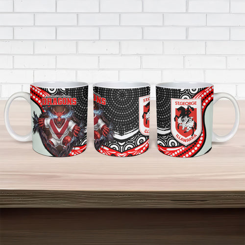 St George Illawarra Dragons Ceramic Mug The Scream of Lightning Eyes - Indigenous Dot Ripping Effect