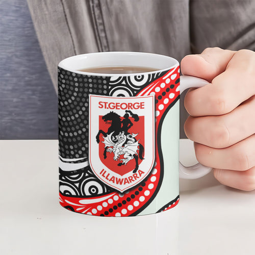 St George Illawarra Dragons Ceramic Mug The Scream of Lightning Eyes - Indigenous Dot Ripping Effect