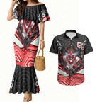 St George Illawarra Dragons Couples Matching Mermaid Dress and Hawaiian Shirt The Scream of Lightning Eyes - Indigenous Dot Ripping Effect