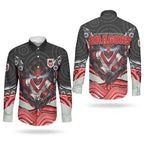 St George Illawarra Dragons Couples Matching Mermaid Dress and Long Sleeve Button Shirt The Scream of Lightning Eyes - Indigenous Dot Ripping Effect