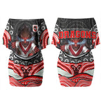 St George Illawarra Dragons Couples Matching Off Shoulder Short Dress and Hawaiian Shirt The Scream of Lightning Eyes - Indigenous Dot Ripping Effect