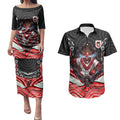 St George Illawarra Dragons Couples Matching Puletasi and Hawaiian Shirt The Scream of Lightning Eyes - Indigenous Dot Ripping Effect