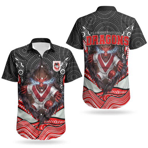 St George Illawarra Dragons Couples Matching Puletasi and Hawaiian Shirt The Scream of Lightning Eyes - Indigenous Dot Ripping Effect