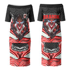 St George Illawarra Dragons Couples Matching Puletasi and Hawaiian Shirt The Scream of Lightning Eyes - Indigenous Dot Ripping Effect