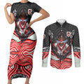 St George Illawarra Dragons Couples Matching Short Sleeve Bodycon Dress and Long Sleeve Button Shirt The Scream of Lightning Eyes - Indigenous Dot Ripping Effect