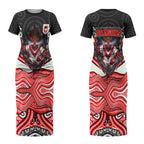 St George Illawarra Dragons Couples Matching Short Sleeve Bodycon Dress and Long Sleeve Button Shirt The Scream of Lightning Eyes - Indigenous Dot Ripping Effect