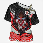 St George Illawarra Dragons Cross Shoulder Shirt The Scream of Lightning Eyes - Indigenous Dot Ripping Effect