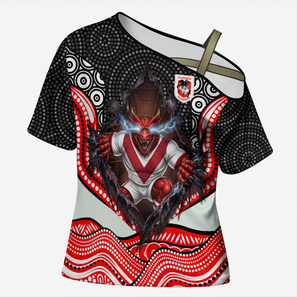 St George Illawarra Dragons Cross Shoulder Shirt The Scream of Lightning Eyes - Indigenous Dot Ripping Effect