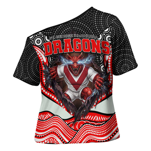 St George Illawarra Dragons Cross Shoulder Shirt The Scream of Lightning Eyes - Indigenous Dot Ripping Effect