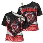 St George Illawarra Dragons Cross Shoulder Shirt The Scream of Lightning Eyes - Indigenous Dot Ripping Effect