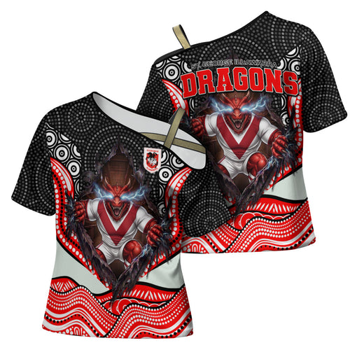 St George Illawarra Dragons Cross Shoulder Shirt The Scream of Lightning Eyes - Indigenous Dot Ripping Effect