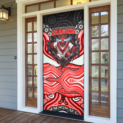 St George Illawarra Dragons Door Cover The Scream of Lightning Eyes - Indigenous Dot Ripping Effect