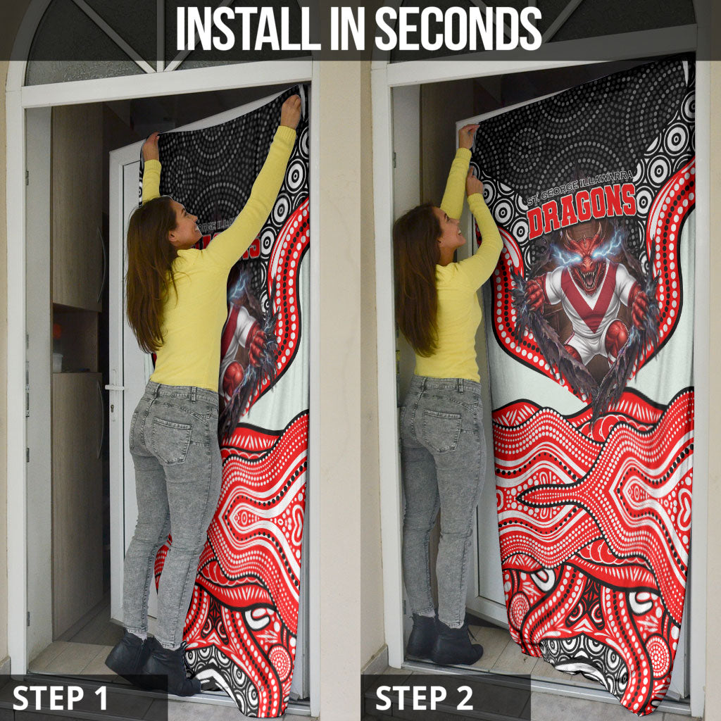 St George Illawarra Dragons Door Cover The Scream of Lightning Eyes - Indigenous Dot Ripping Effect