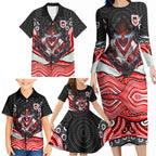 St George Illawarra Dragons Family Matching Long Sleeve Bodycon Dress and Hawaiian Shirt The Scream of Lightning Eyes - Indigenous Dot Ripping Effect